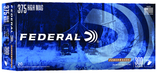 Federal Power-Shok Rifle Ammo 375 H&H MAG, SP, 300 Grains, 2530 fps