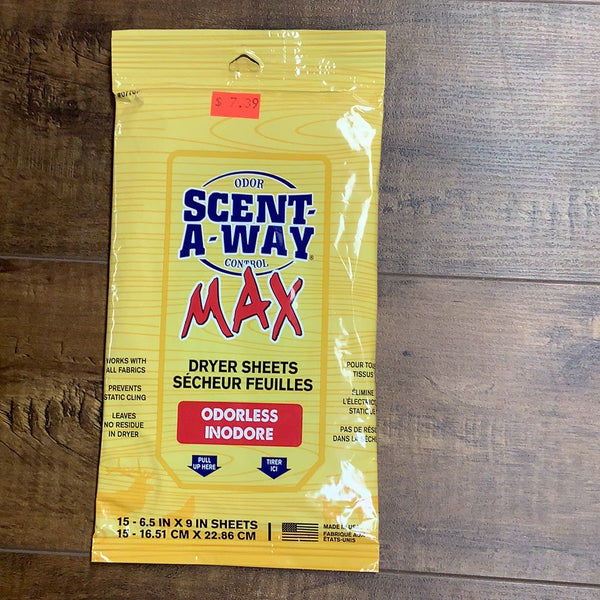 Scent a way max odorless dryer sheets