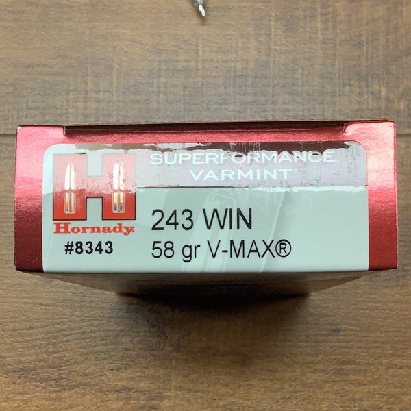 Hornady Superformance Varmint Rifle Ammo 243 WIN, V-MAX, 58 Gr