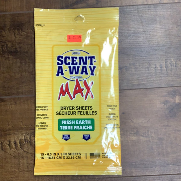 Scent away max fresh earth dryer sheets