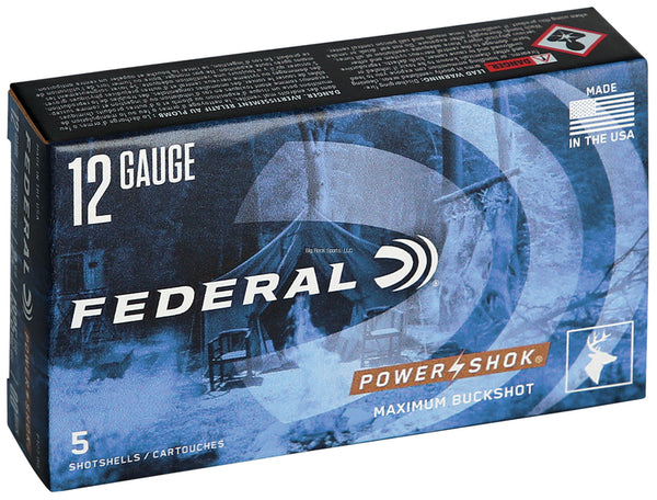 Federal Power-Shok 12 GA, 2-3/4 in, 00B, 9 Pellets, 1325 fps, 5 Rounds