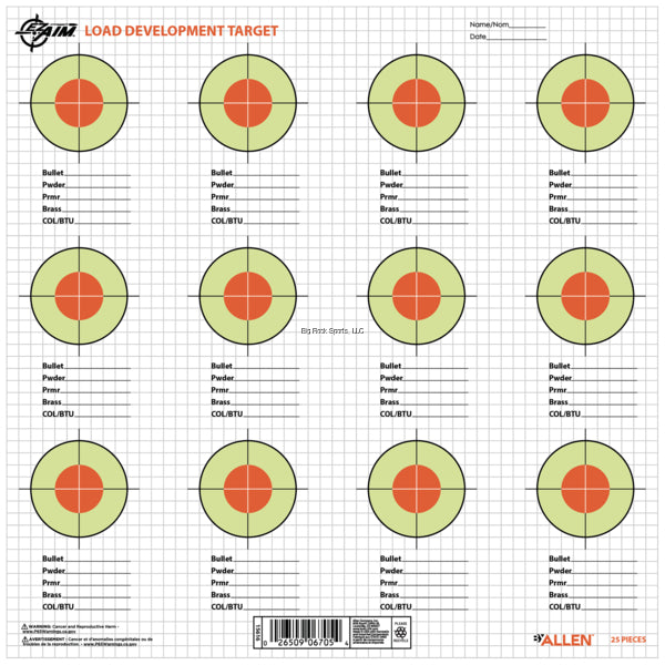 Allen EZ Aim 13.5 X 13.5 Paper Load Development Target, 25 Per Pack