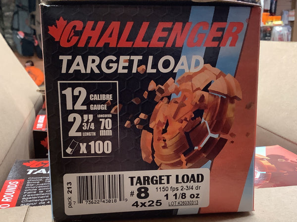Challenger target load 12ga 2.75” #8, 1-1/8oz 100 rounds