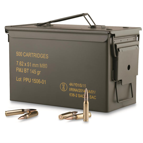 PPU Rangemaster Rifle Ammo 7.62x51, (308 Win) FMJBT, 145 Gr, 500 Rnd Metal Can