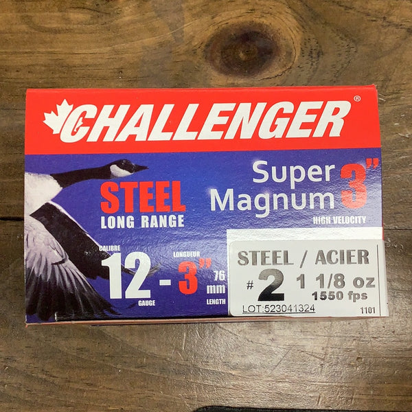 Challenger Super Magnum 12 GA, 3 in, No. 2, Steel 1-1/8 oz, 1550 fps
