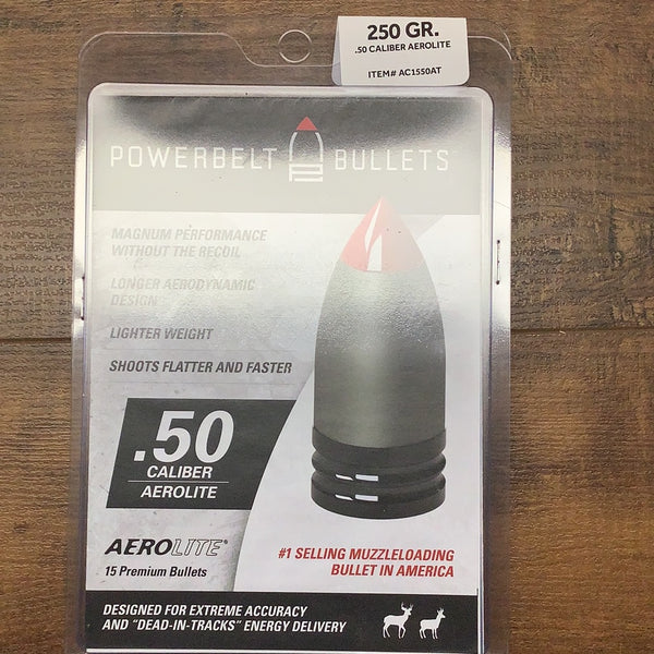 POWERBELT AEROLITE BULLETS 15 PK. .50 CAL 250GR