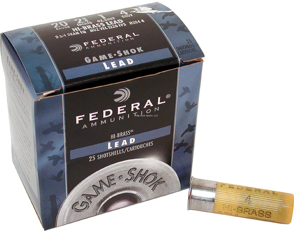 Federal Game-Shok Upland - Hi-Brass Shotshell 20 GA, 2-3/4 in, No. 4