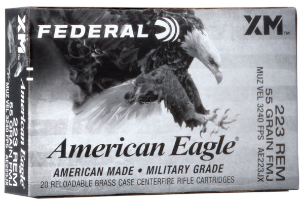 Federal American Eagle Rifle Ammo 223 REM, FMJBT, 55Gr, 3240 fps, 20 Rnds