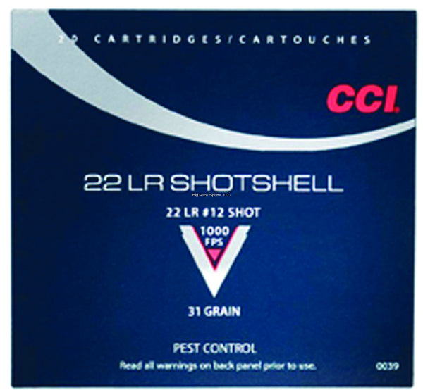 CCI Shotshell Ammo 22 LR, 31 Grains, 1000 fps, 20 Rounds