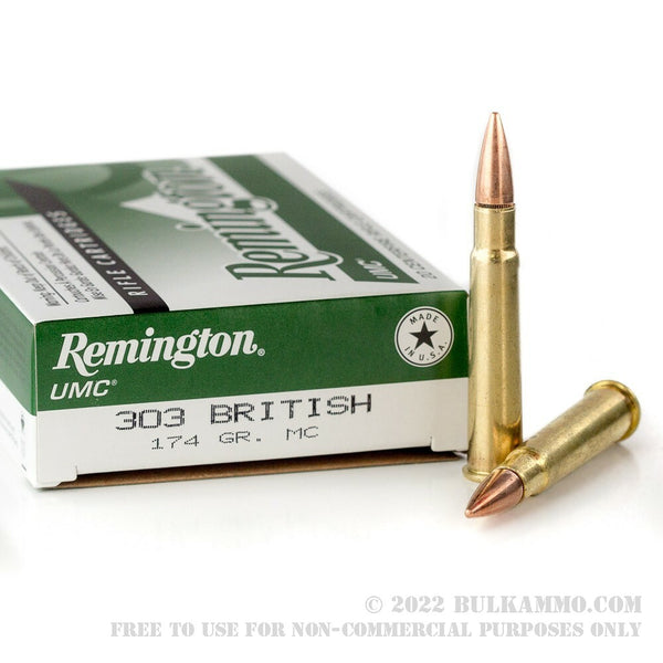 Remington UMC Rifle Ammo 303 BRIT, FMJ, 174 Gr, 20Rnd, Boxed