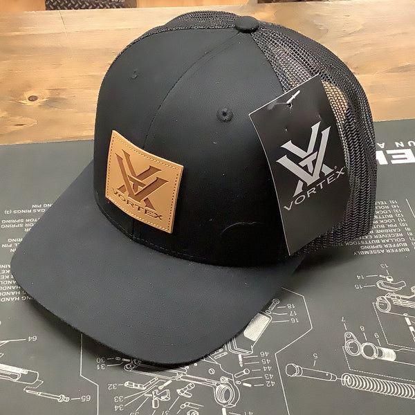 Vortex cap, black barneveld, 608 leather patch, mesh back